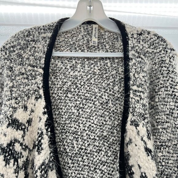 Leshop Women's Knit Cardigan Open Front Nubbed Black/Cream Size M/L - Picture 2 of 9